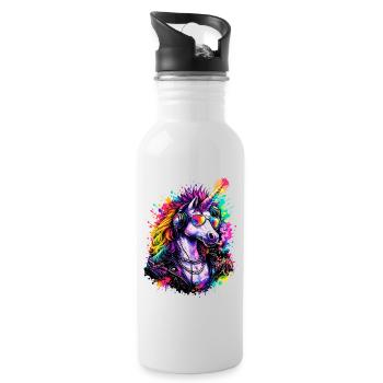 DJ licorne cool avec casque - Gourde avec paille intégrée - blanc - Droite