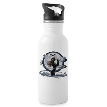 Mystic Moon Goddess Silhouette with Bat - Water bottle with straw - white - Right