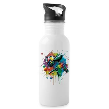 Paintball – Illustration Splash Art Marker-Maske - Trinkflasche mit integriertem Trinkhalm - Weiß - Rechts