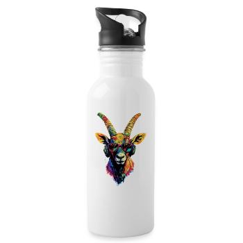Steinbock Ziege Alpensteinbock Capricorn Ziegen - Trinkflasche mit integriertem Trinkhalm - Weiß - Rechts