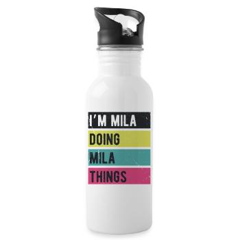Ich bin Mila und mache Mila-Dinge Retrofarben - Trinkflasche mit integriertem Trinkhalm - Weiß - Rechts