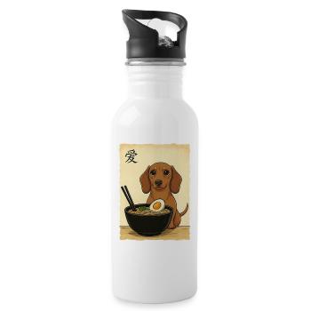 Japanese Ramen Dachshund Noodle Bowl Anime Otaku - Water bottle with straw - white - Right