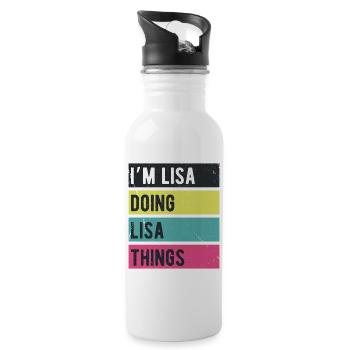 Ich bin Lisa, die Lisa-Dinge Retrofarben macht - Trinkflasche mit integriertem Trinkhalm - Weiß - Rechts
