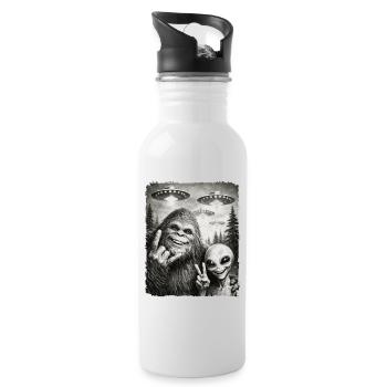 Bigfoot Alien Rocker, Rock Musik, Rock Hand, UFO - Trinkflasche mit integriertem Trinkhalm - Weiß - Rechts