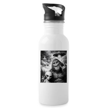 Bigfoot Alien Rocker, Rock Musik, Rock Hand, UFO - Trinkflasche mit integriertem Trinkhalm - Weiß - Rechts
