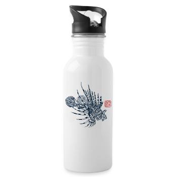 Poisson-lion avec tampon kanji - Gourde avec paille intégrée - blanc - Droite