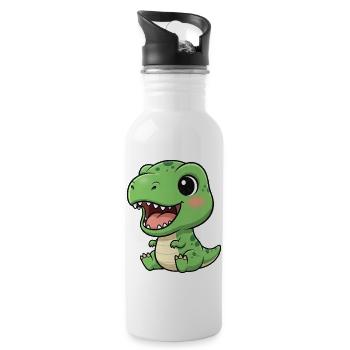 Dessin animé drôle de T-Rex avec la joie riante de Nénuphar - Gourde avec paille intégrée - blanc - Droite