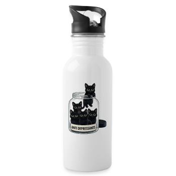 Anti Depressants Cat Humor Design - Water bottle with straw - white - Right