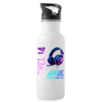 14. Geburtstag Junge Mädchen Teenager Level 14 - Trinkflasche mit integriertem Trinkhalm - Weiß - Rechts