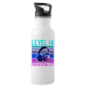 10. Geburtstag Junge Mädchen Teenager Level 10 - Trinkflasche mit integriertem Trinkhalm - Weiß - Rechts