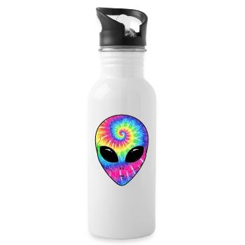 Psychedelisches Batik-Alien-Gesicht - Trinkflasche mit integriertem Trinkhalm - Weiß - Rechts