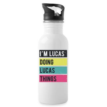 Je suis Lucas qui fait des couleurs rétro de Lucas Things - Gourde avec paille intégrée - blanc - Droite