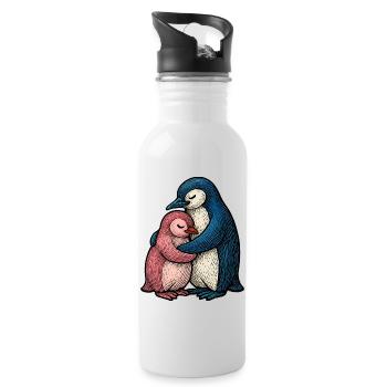 Pingouins Câlins : Duo Bleu Rose - Gourde avec paille intégrée - blanc - Droite