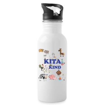 Kita Kind Tierfreunde bunte Tierwelt - Trinkflasche mit integriertem Trinkhalm - Weiß - Rechts