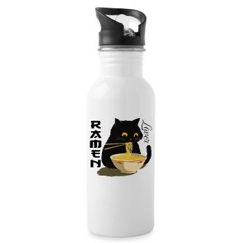 Amateur de ramen - Chat noir aux nouilles - Gourde avec paille intégrée - blanc - Droite