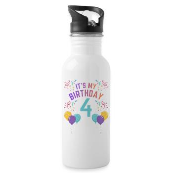 4 Years Girl It's My Birthday Kids Birthday - Water bottle with straw - white - Right