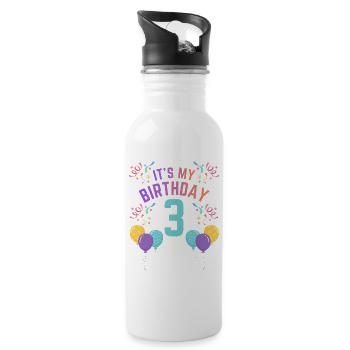 3 Years Girl It's My Birthday Kids Birthday - Water bottle with straw - white - Right