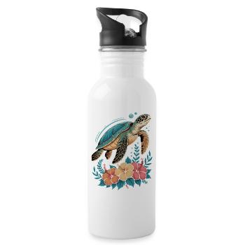 Sea Turtle Ocean Addict Design - Water bottle with straw - white - Right