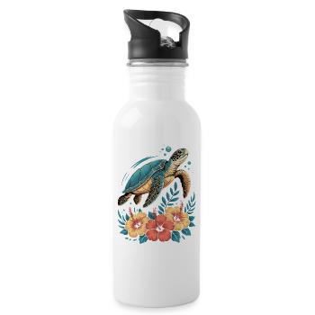 Meeresschildkröte Ozean Addict Design - Trinkflasche mit integriertem Trinkhalm - Weiß - Rechts
