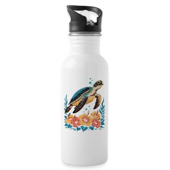 Sea Turtle Ocean Addict Design - Water bottle with straw - white - Right