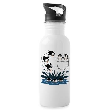 Penguin Jump Into The Water Pocket Design - Water bottle with straw - white - Right