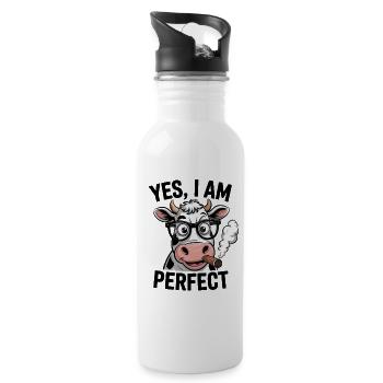  Yes I Am Perfect Lustige Kuh Mit Brille Und - Trinkflasche mit integriertem Trinkhalm - Weiß - Rechts