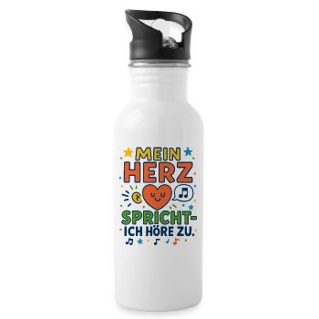 My heart speaks – I listen - Water bottle with straw - white - Right