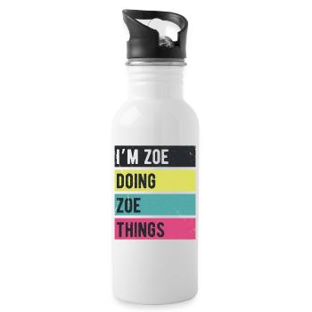 Je suis Zoe qui fait des choses Zoe Couleurs rétro - Gourde avec paille intégrée - blanc - Droite