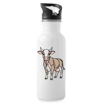 Geometrische Kuh Low Poly Modern - Trinkflasche mit integriertem Trinkhalm - Weiß - Rechts