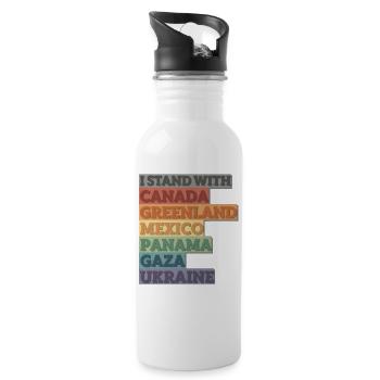 Solidarity with Canada, Greenland, Gaza, Ukraine - Water bottle with straw - white - Right