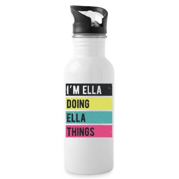 Ich bin Ella, die Ella-Dinge Retro-Farben machen - Trinkflasche mit integriertem Trinkhalm - Weiß - Rechts