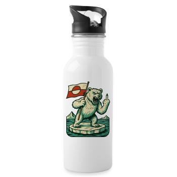 Hands Off Greenland Flag Arctic Polar Bear - Trinkflasche mit integriertem Trinkhalm - Weiß - Rechts