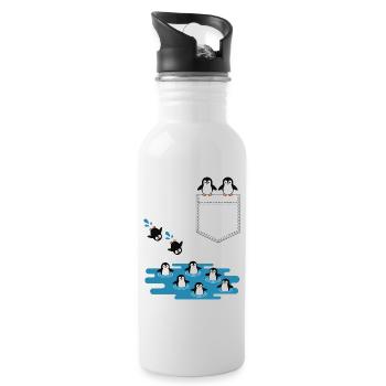 Penguin Jump Into The Water Pocket Design - Water bottle with straw - white - Right