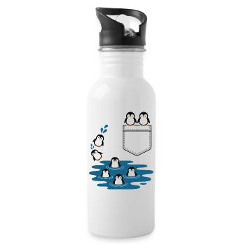 Penguin Jump Into The Water Pocket Design - Water bottle with straw - white - Right