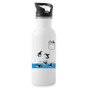 Penguin Jump Into The Water Pocket Design - Water bottle with straw - white - Right