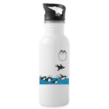 Penguin Jump Into The Water Pocket Design - Water bottle with straw - white - Right