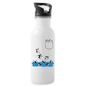 Penguin Jump Into The Water Pocket Design - Water bottle with straw - white - Right