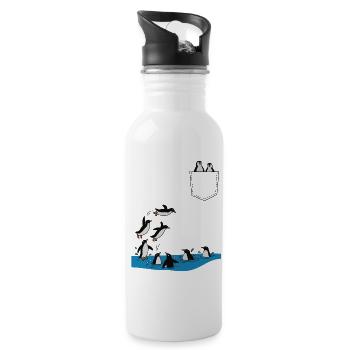 Penguin Jump Into The Water Pocket Design - Water bottle with straw - white - Right