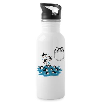 Penguin Jump Into The Water Pocket Design - Water bottle with straw - white - Right