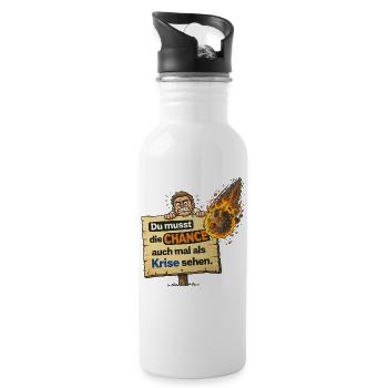 Chance als Krise Spruch Design - Trinkflasche mit integriertem Trinkhalm - Weiß - Rechts