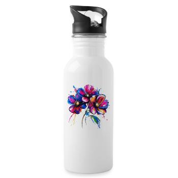 Buntes Blumenmotiv Farbexplosion - Trinkflasche mit integriertem Trinkhalm - Weiß - Rechts