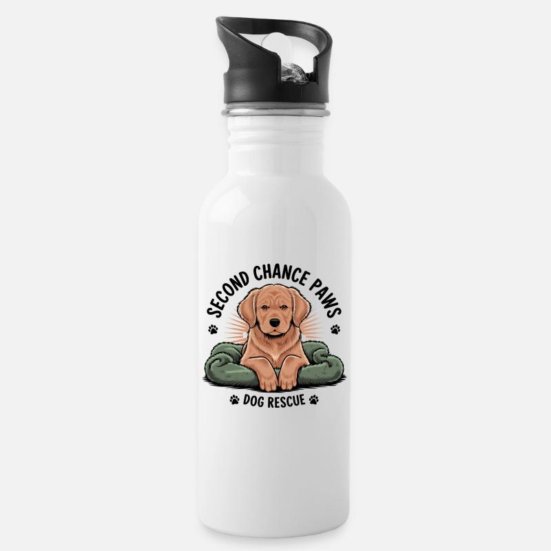 Second Chance Paws Hund Rettung - Trinkflasche mit integriertem Trinkhalm - Weiß