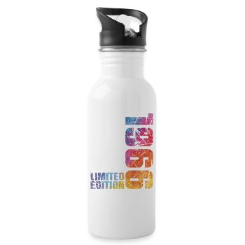 60th Birthday Man Woman 60 Years 1966 Gift - Water bottle with straw - white - Right