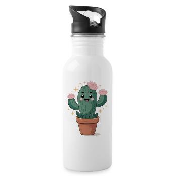 Cactus drôle en pot avec des fleurs - Gourde avec paille intégrée - blanc - Droite