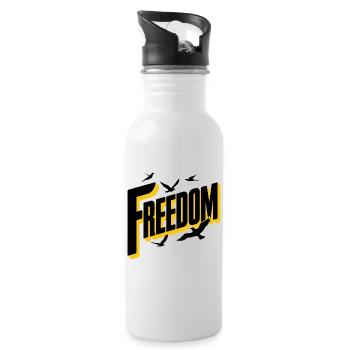 Freedom Bold Typography with Birds - Water bottle with straw - white - Right