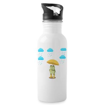 Frosch mit Regenschirm im Regen - Trinkflasche mit integriertem Trinkhalm - Weiß - Rechts