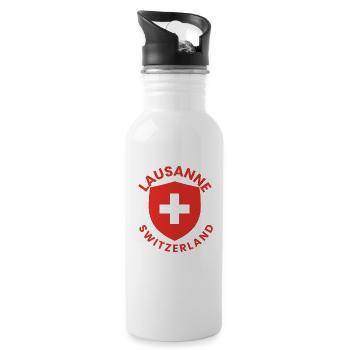 Lausanner Schild mit Schweizer Flagge - Trinkflasche mit integriertem Trinkhalm - Weiß - Rechts