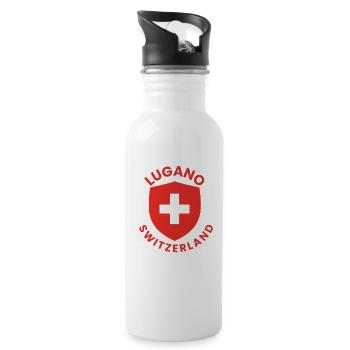 Lugano Shield Emblem - Water bottle with straw - white - Right