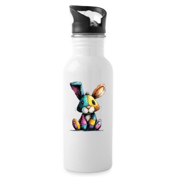Patchwork Bunny Colorful - Water bottle with straw - white - Right
