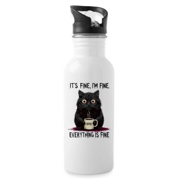 Its Fine Im Fine Coffee Cat Humor - Water bottle with straw - white - Right
